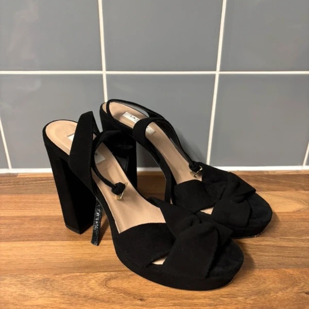 LK Bennett Black Suede Heeled Sandals